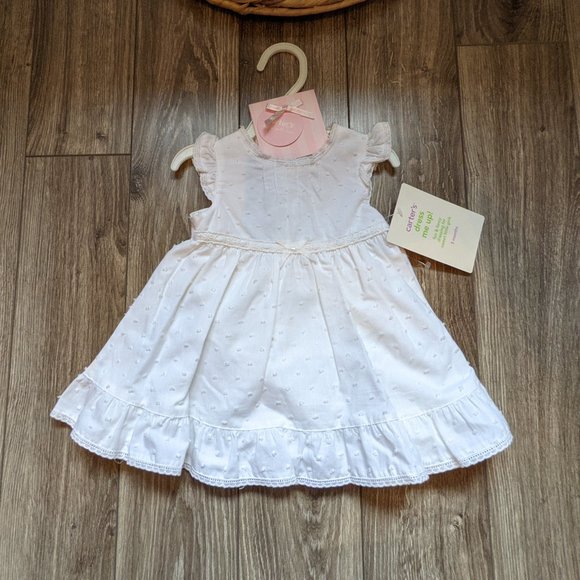 [KIDS 2/$40] NWT Baby Girl (3M) - CARTER'S White Swiss Dot Dress Set - Picture 1 of 4